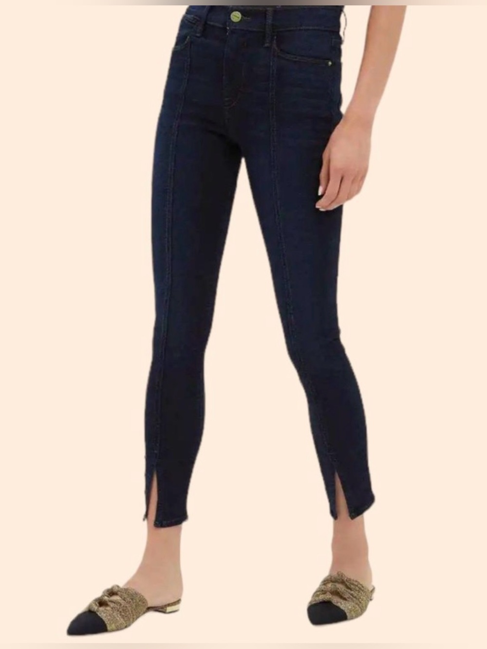 Frame Le High Skinny Longstreet front split hem